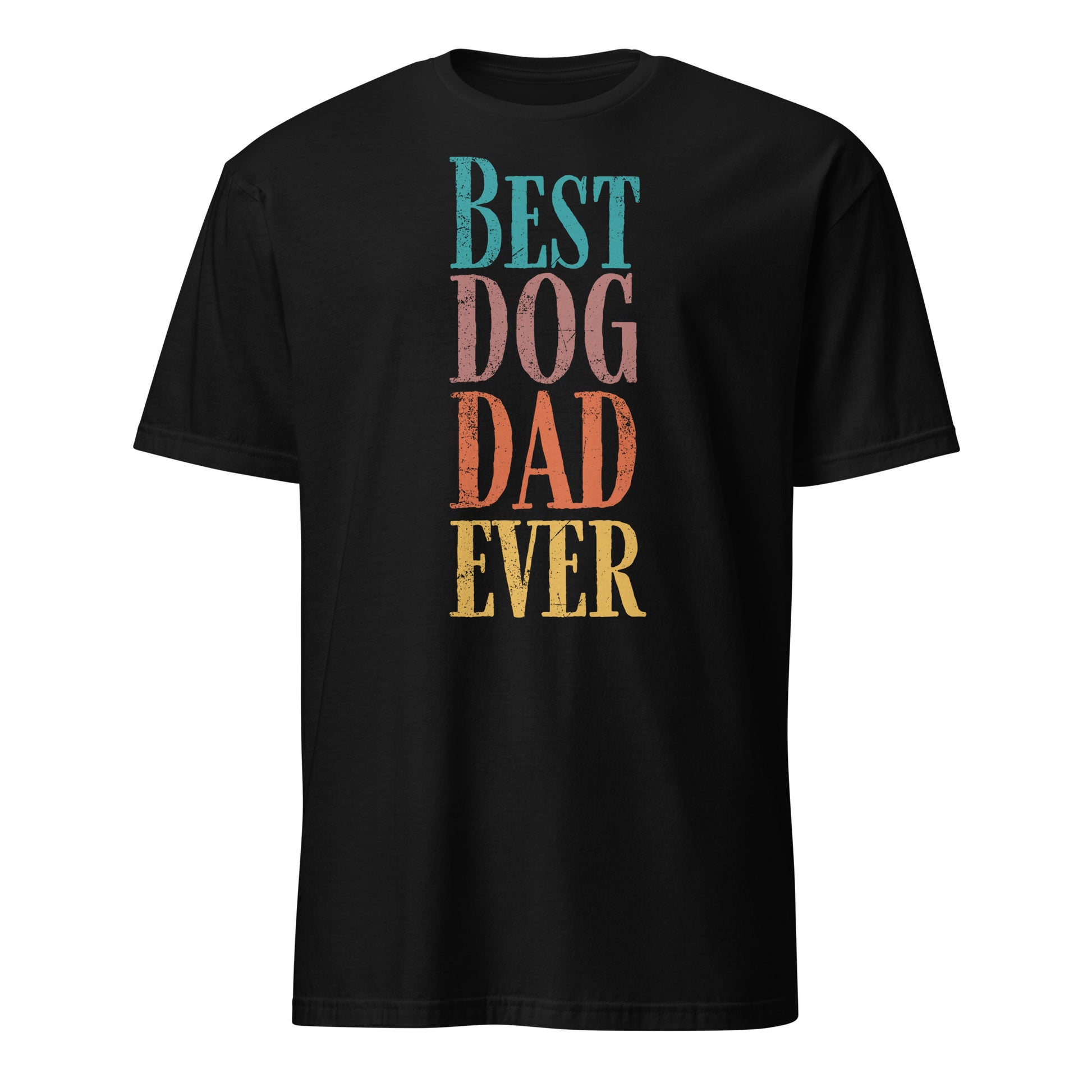 Best Dog Dad Ever T-shirt in black with colorful text, ideal gift for proud dog fathers